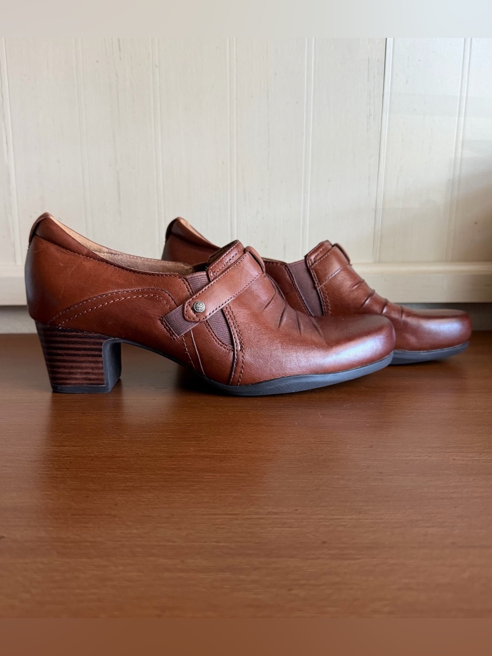 Clarks Artisan Rosalyn Nicole Brown Leather Slip On Comfort Loafer Block 10 Wide